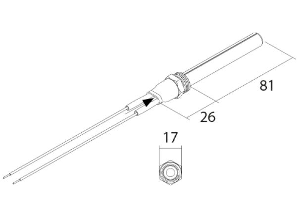 PSx-7-120-W Керамичен запалител за пелетни камини и котли - Технически чертеж