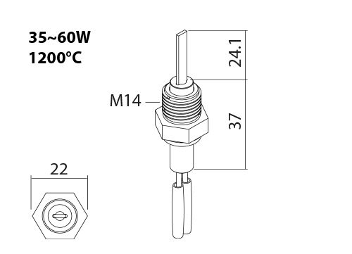 SNx-7-100 HSI ceramic igniter drawing