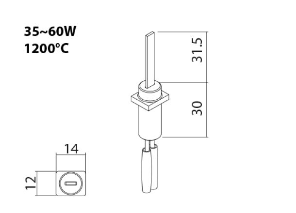 SNx-3-100 HSI ceramic igniter drawing